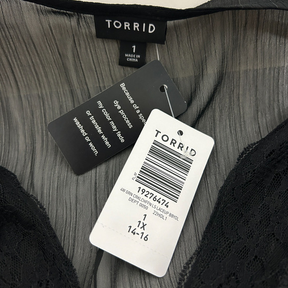 Torrid Womens Plus Size 1 Babydoll Crinkle Lurex Chiffon Top Blouse 14-16 - Picture 11 of 15